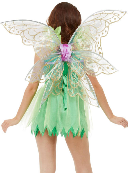 Adults Sheer Pixie Costume Wings with Gold Glitter