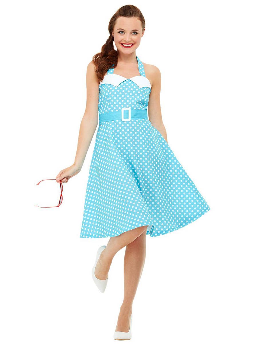 Blue Polka Dot Womens 50s Costume | 50s Costume Dress for Women