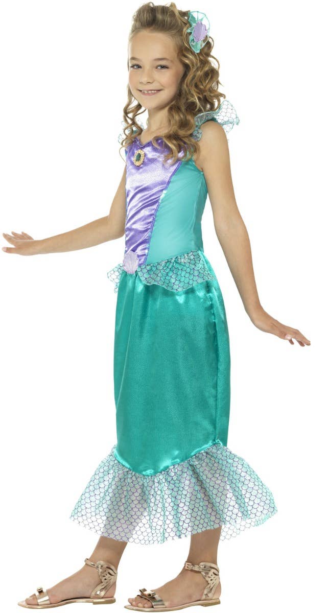 Girls Deluxe Magical Green Mermaid Fancy Dress Costume Side Image