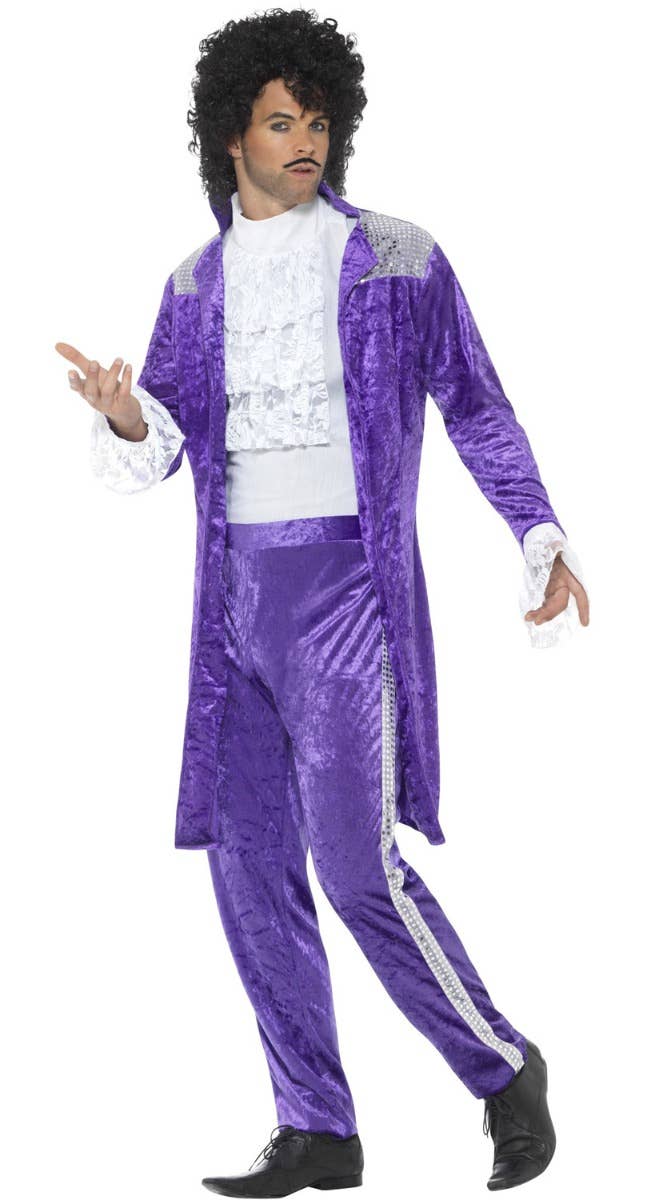 Men's Purple 1980's Musician Prince Fancy Dress Costume Alternate - Front Image
