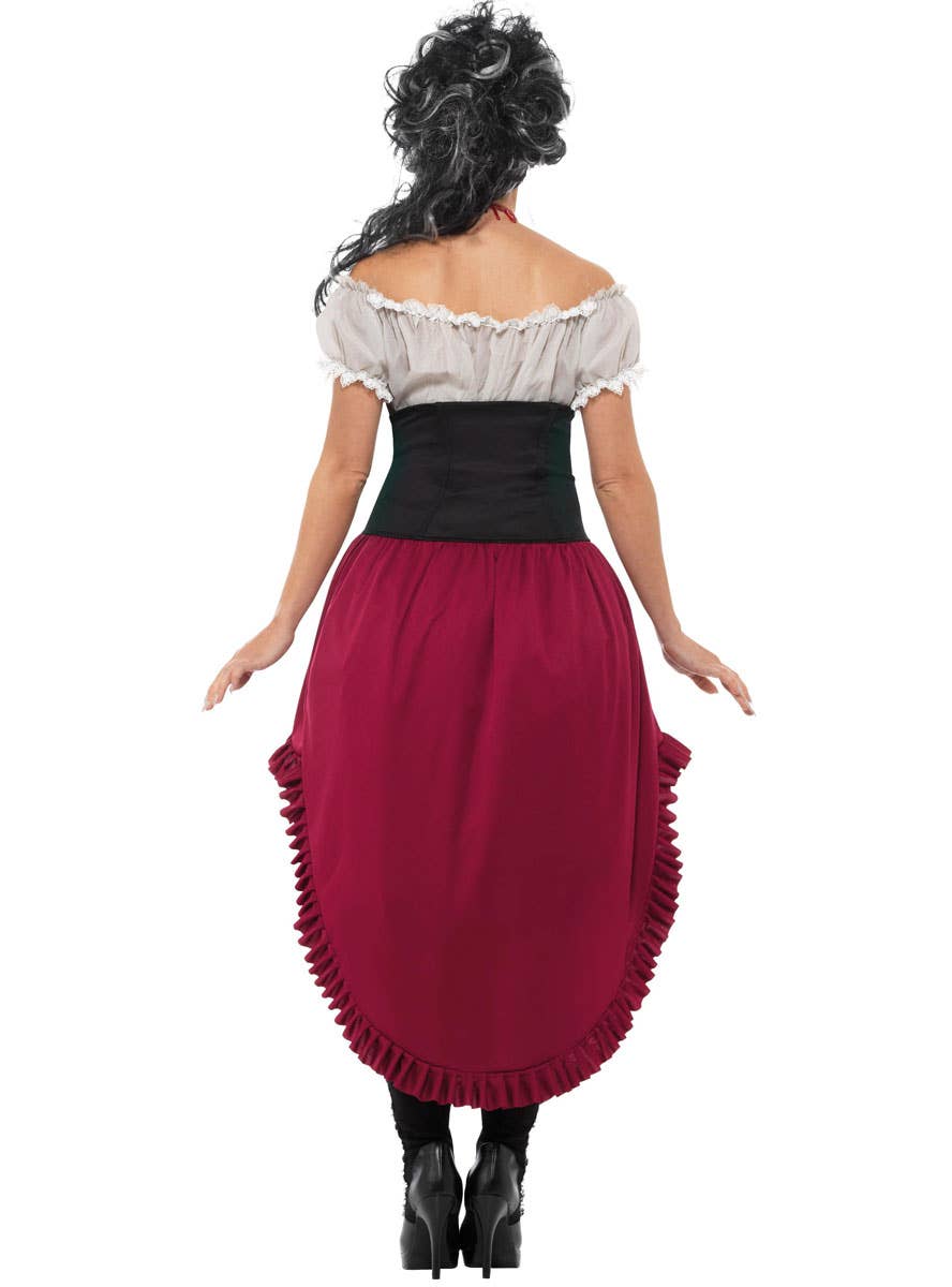 Women's Victorian Slasher Victim White, Maroon and Black Halloween Costume - Back Image