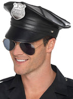 Faux Black Leather Police Costume Hat for Adults - Main Image