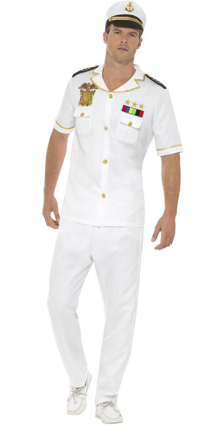 Ship Captain Men's White Uniform Dress Up Costume - Front