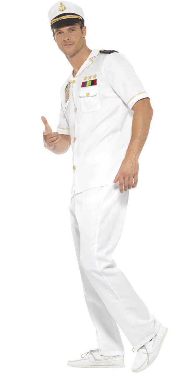 Ship Captain Men's White Uniform Dress Up Costume - Side Front