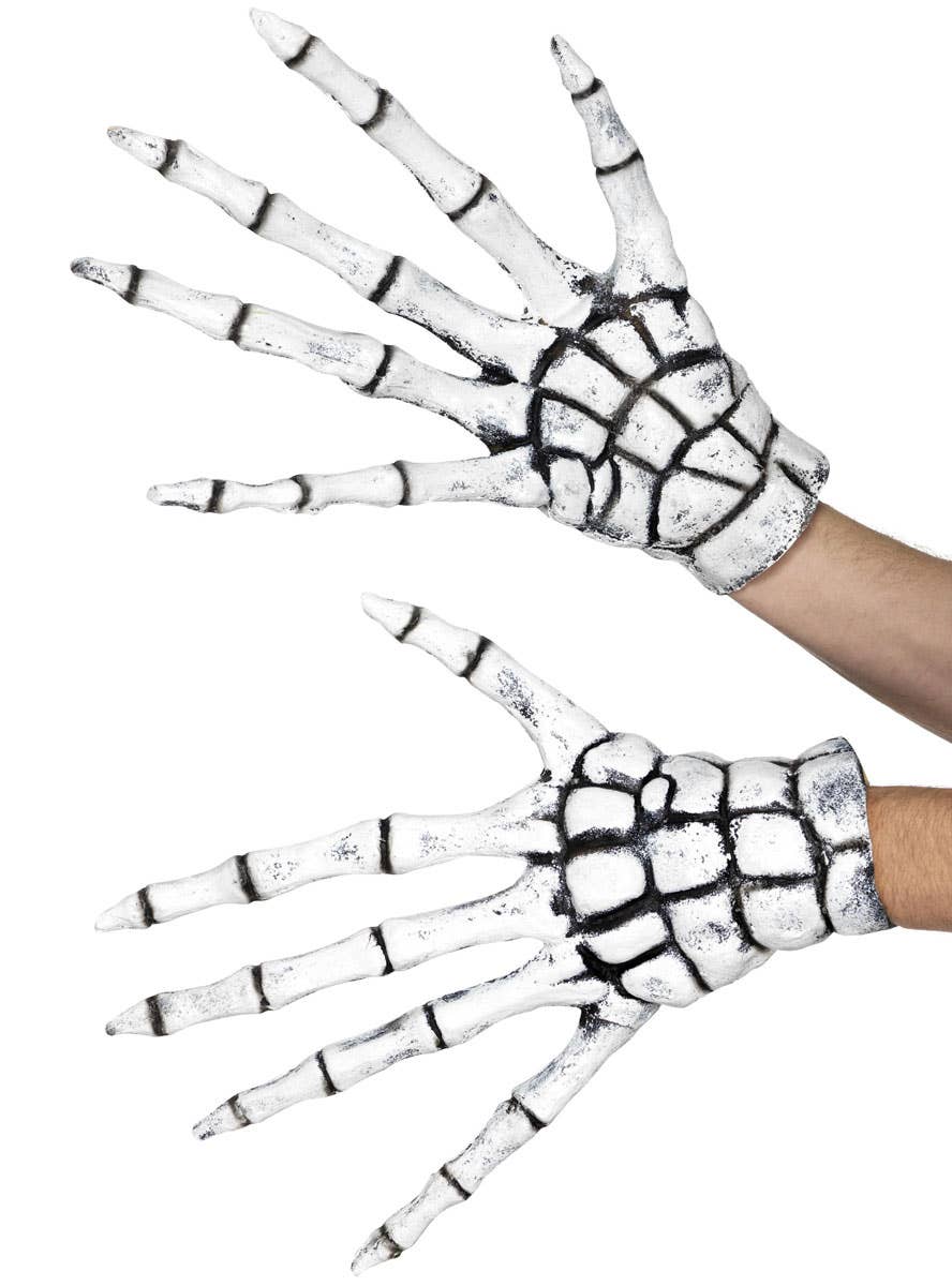 Extra Long Black and White Latex Halloween Grim Reaper Skeleton Costume Accessory Gloves