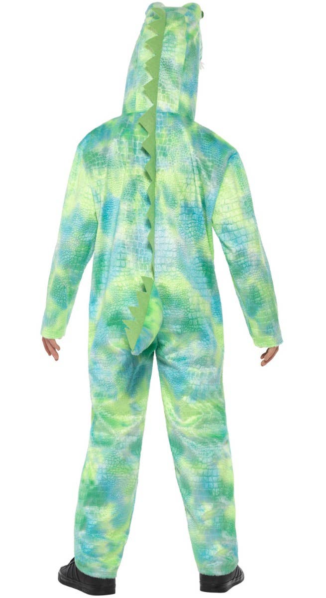 Image of Great Big Green Dinosaur Girls Onesie Costume - Back Image