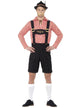 Bavarian Oktoberfest Men's Red and Black Faux Suede Beer Fest Lederhosen Fancy Dress Costume Front View 1