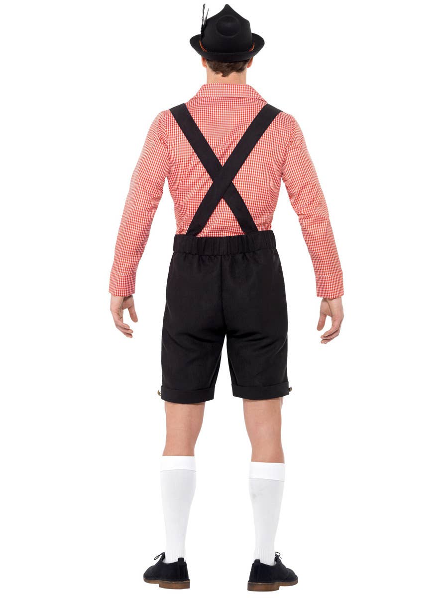 Bavarian Oktoberfest Men's Red and Black Faux Suede Beer Fest Lederhosen Fancy Dress Costume Back View