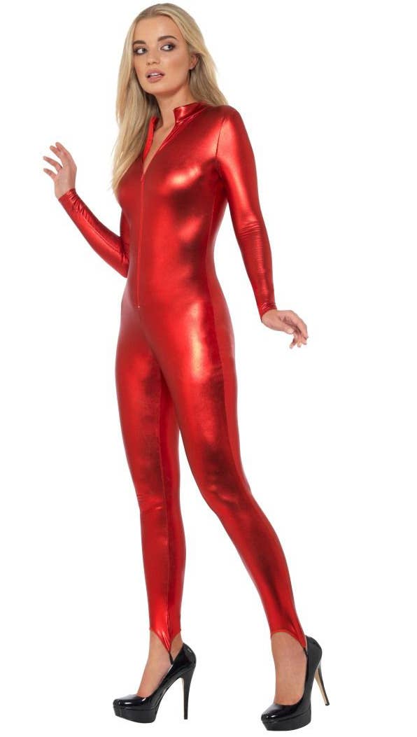 Slinky Sexy Red Catsuit Women's Costume Side Image