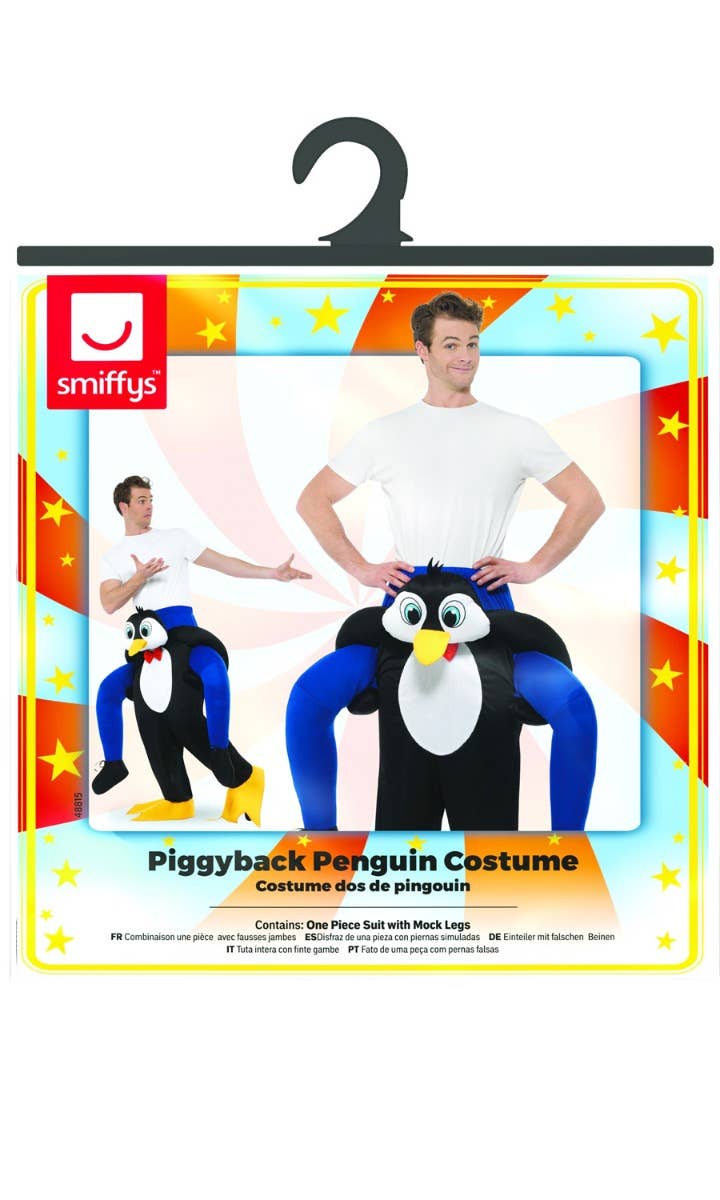 Funny Piggyback Penguin Fancy Dress Costume For adult's Packaging Image