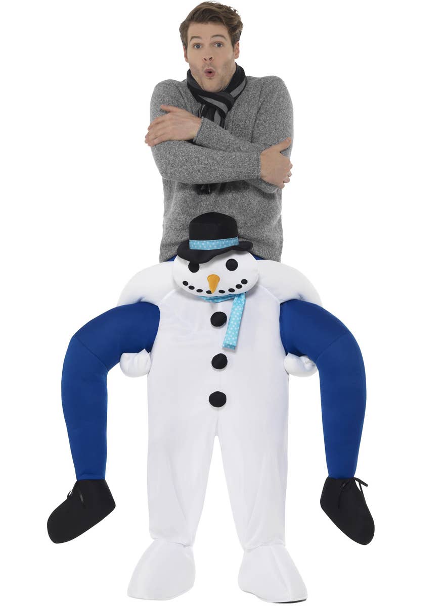 Adult's Funny Snowman Piggyback Christmas Costume - Front Image