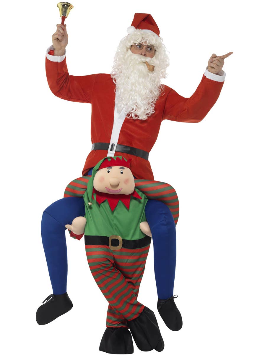 Adult's Funny Christmas Elf Piggyback Costume - Front Image
