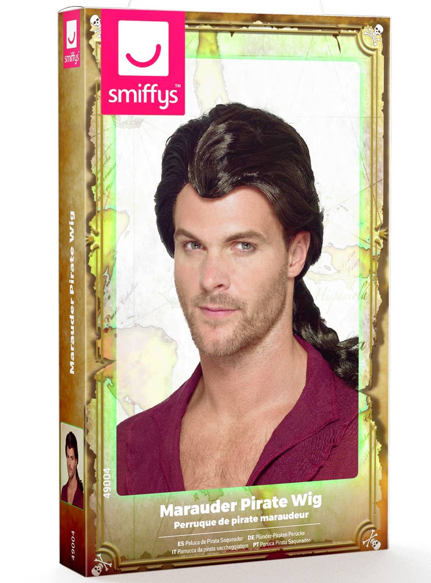 Dark Brown Men's Gaston Costume Wig Packaging Image