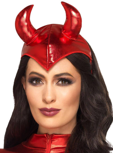 Image of Metallic Red Devil Horns Halloween Headpiece