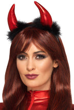 Image of Fluffy Metallic Red Devil Horns Headband