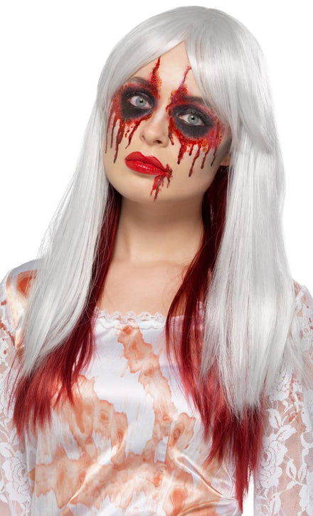 Women's Deluxe Blood Drip Ombre Red and White Wig Main Image