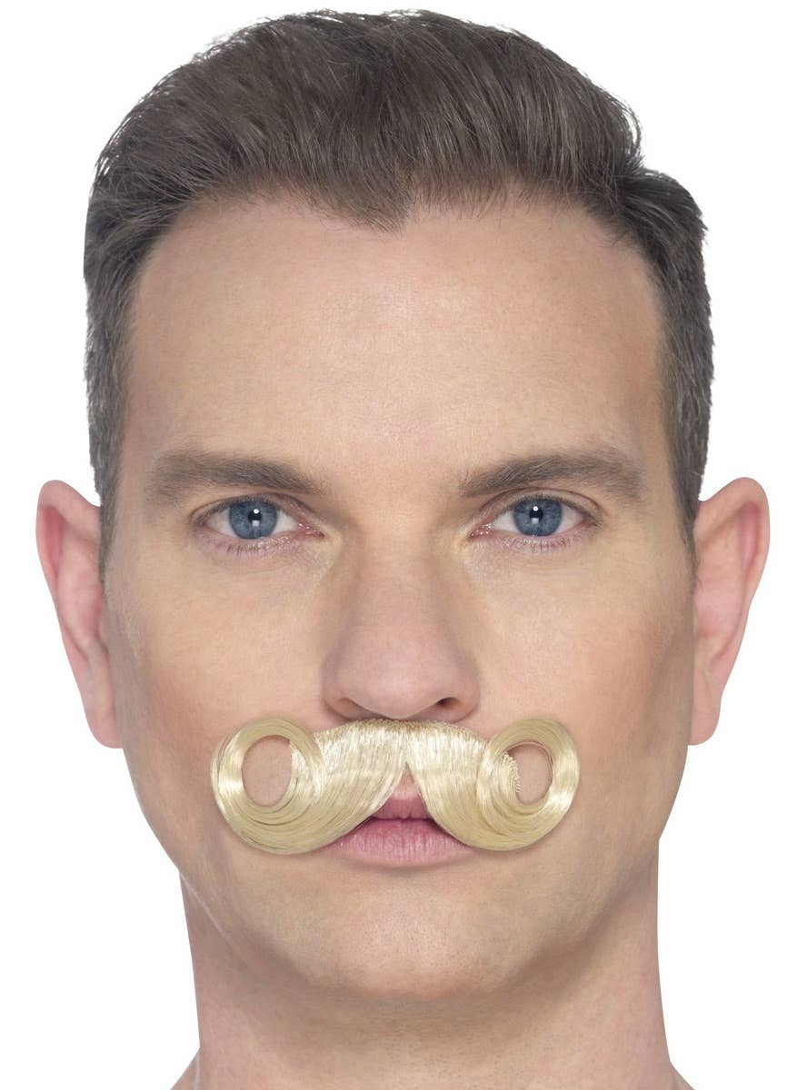 Deluxe Curled Blonde Men's Costume Moustache