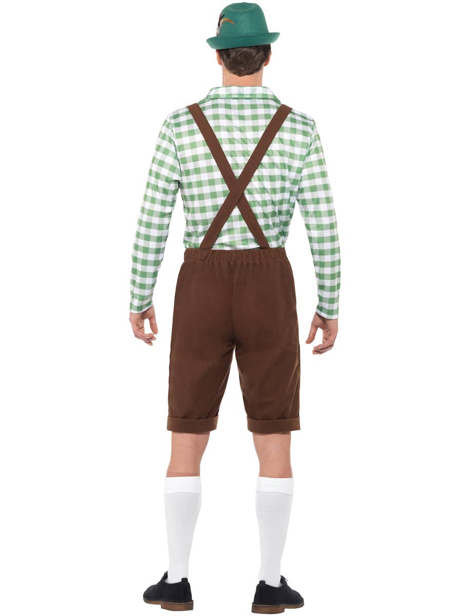 Men's Alpine Bavarian Green and Brown Lederhosen Oktoberfest Fancy Dress German Costume - Back View