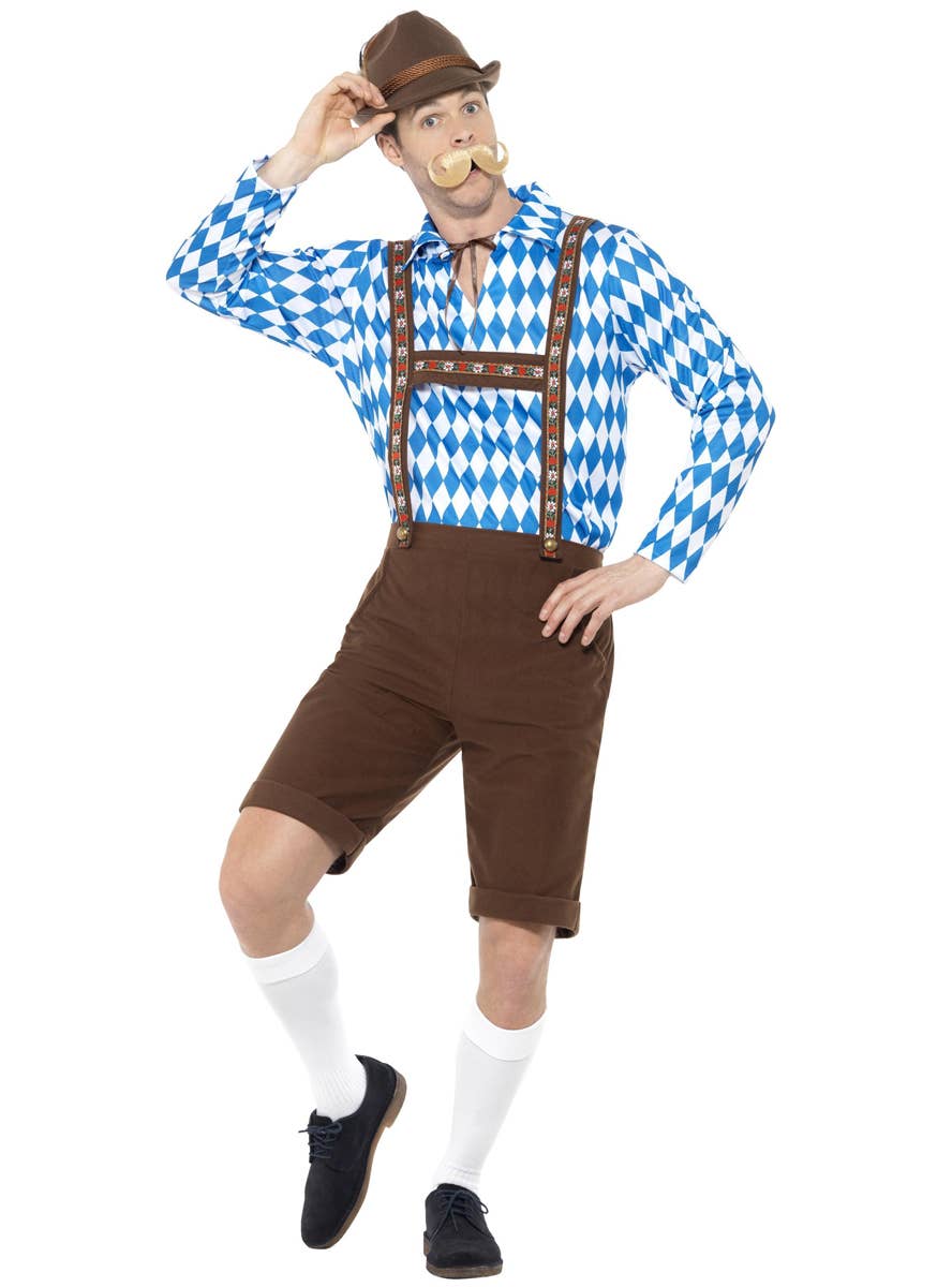 Men's Beer Man Brown Lederhosen Fancy Dress Costume Alternate Front Image