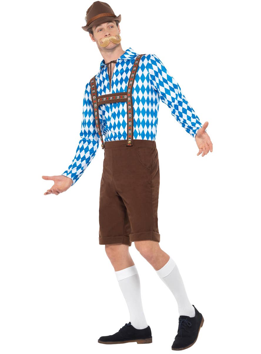 Men's Beer Man Brown Lederhosen Fancy Dress Costume Side Image