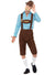 Oktoberfest Men's Blue and Brown Faux Suede Bavarian Beer Guy Lederhosen Fancy Dress Costume Front View 1 