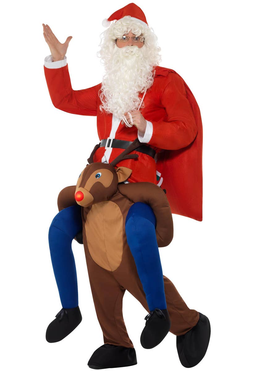 Adult's Funny Rudolph the Reindeer Piggyback Christmas Costume - Side Image