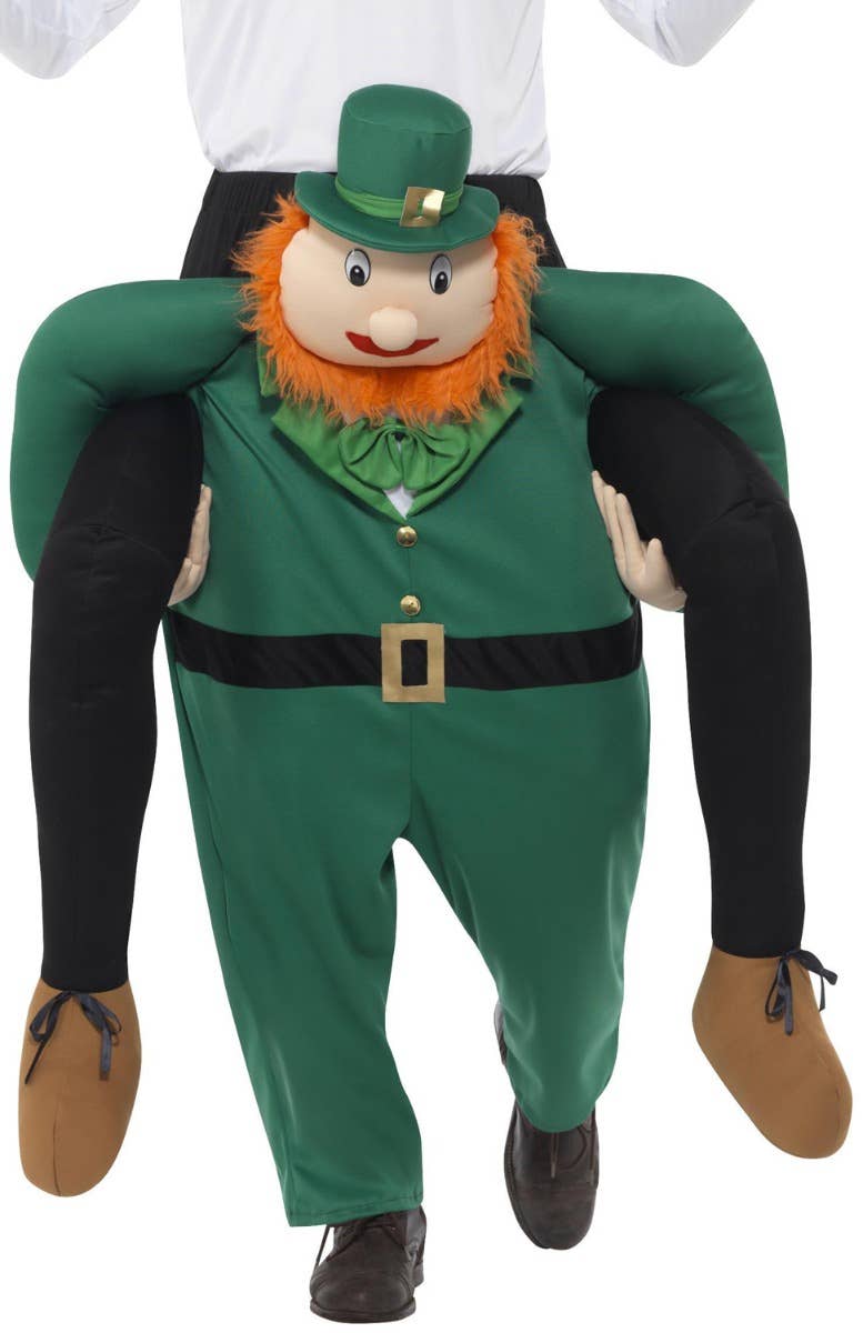 Novelty St. Patrick's Day Piggyback Leprechaun Men's Fancy Dress Costume Close Up Image