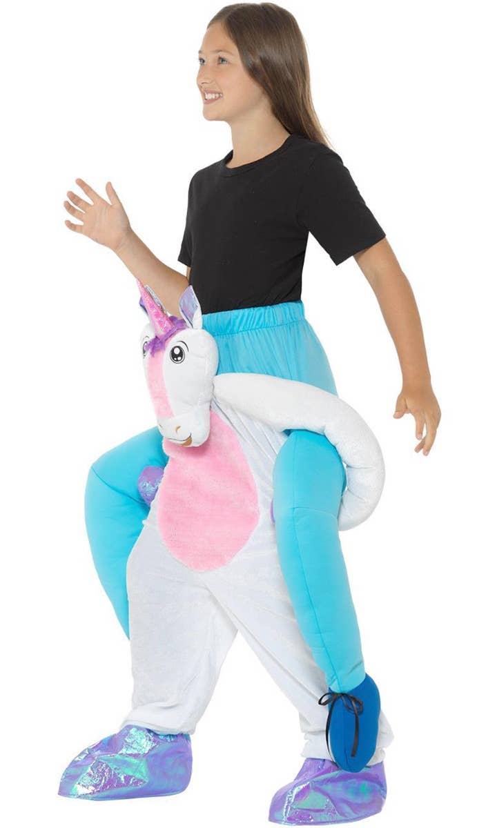 Funny Piggyback Unicorn Girls Book Week Fancy  Dress Costume Side Image