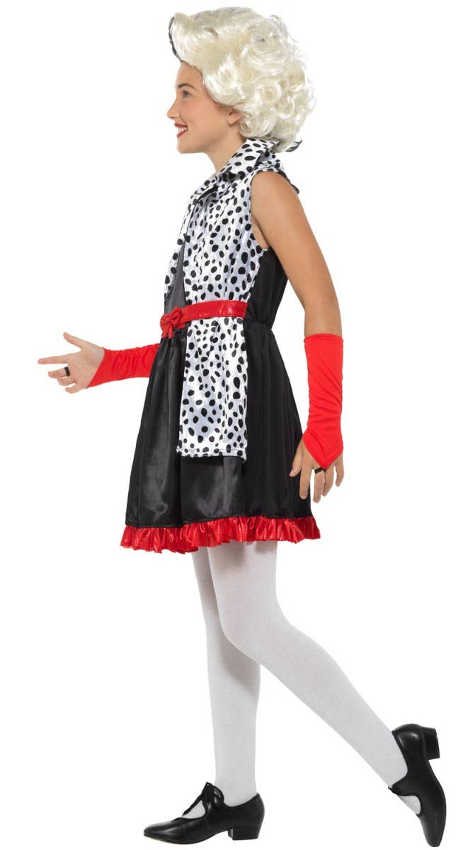 Girls Evil Little Madame Cruella De Vil 101 Dalmatians Costume Side View