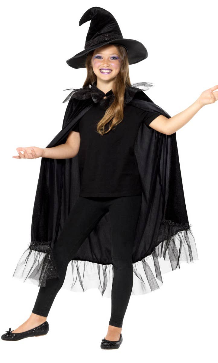 Girls Sparkly Witch Halloween Cape and Hat Costume Accessory Kit Main Image