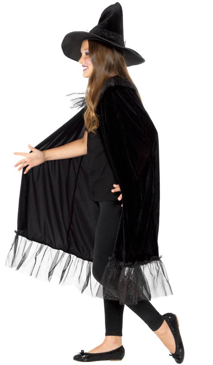 Girls Sparkly Witch Halloween Cape and Hat Costume Accessory Kit Side Image