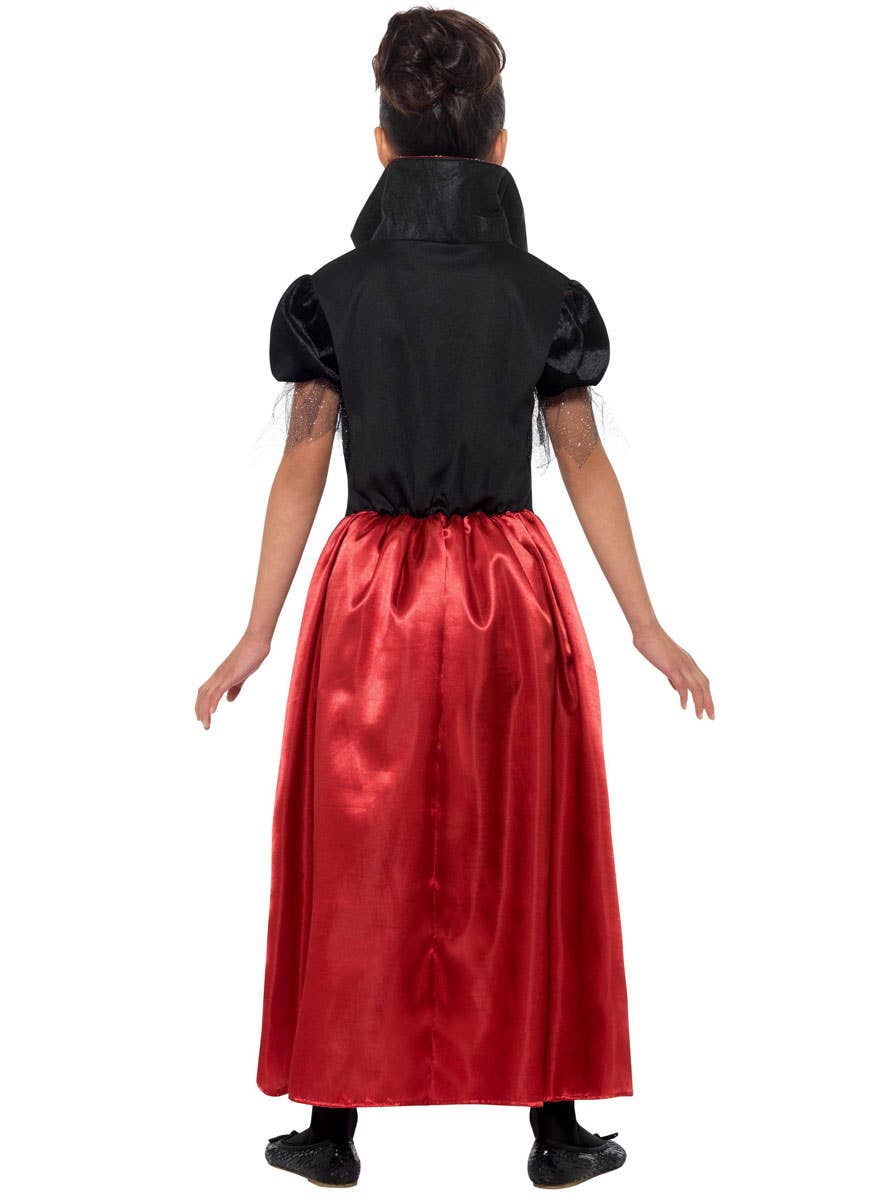 Girls Red and Black Vampire Princess Halloween Fancy Dress Costume Back Image