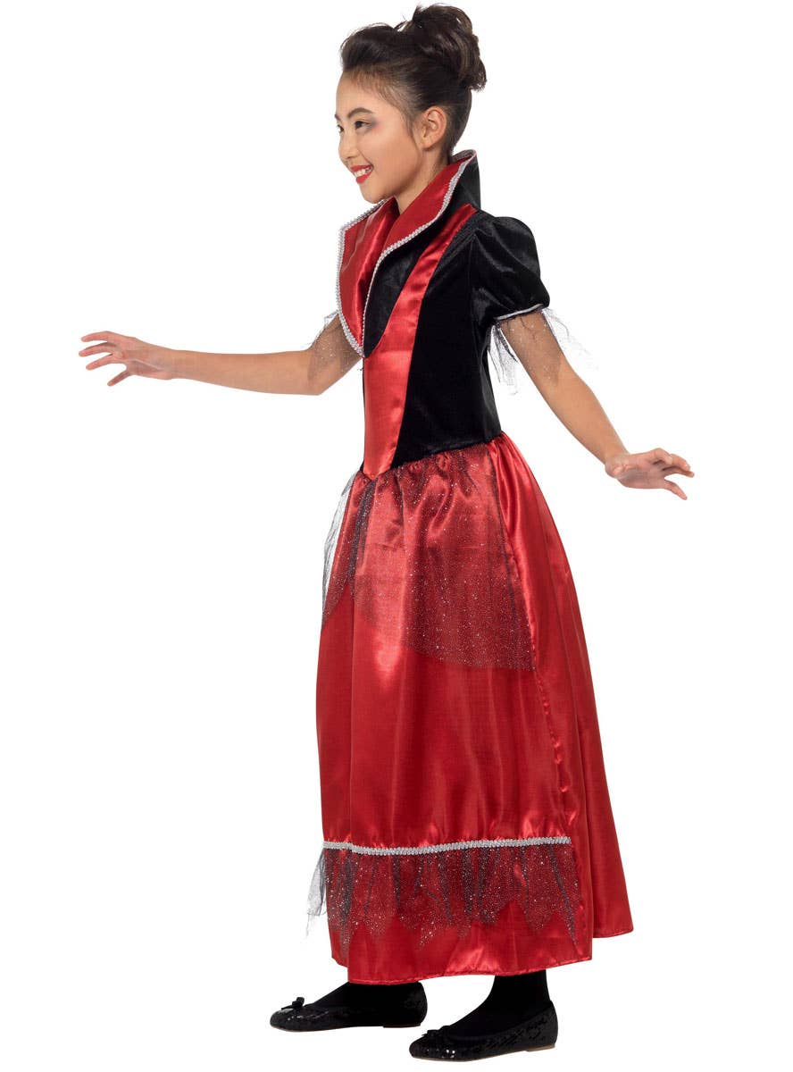 Girls Red and Black Vampire Princess Halloween Fancy Dress Costume Side Image