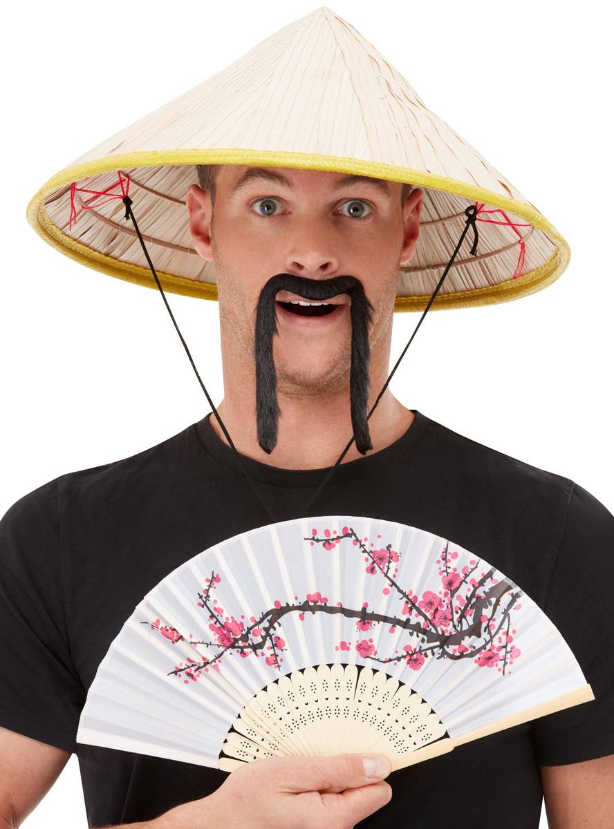 Chinese Rice Hat and Black Moustache Accessory Set