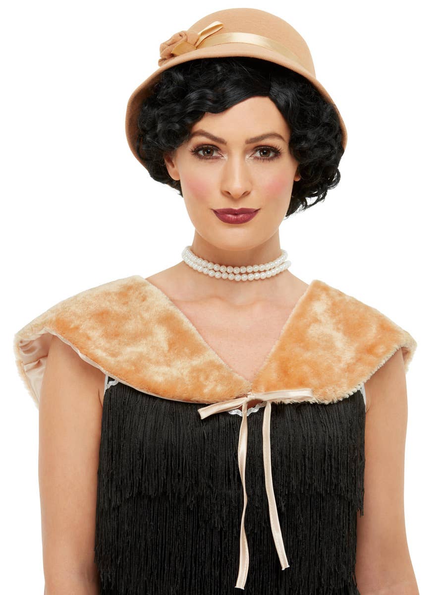 Women's Beige Flapper Hat and Shawl Accessory - Alternate Image