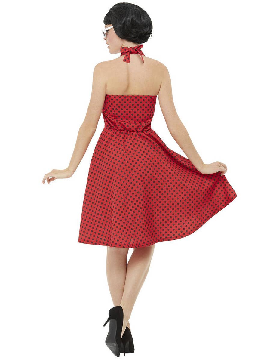 Womens Red Polka Dot Rockabilly 50s Dress Up Costume - Back Image