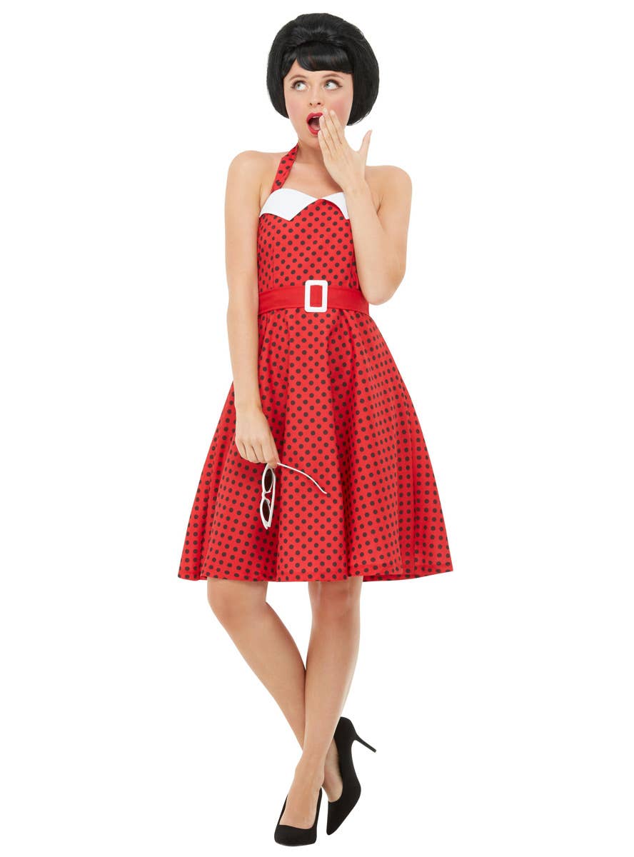 Womens Red Polka Dot Rockabilly 50s Dress Up Costume - Alternate Front Image