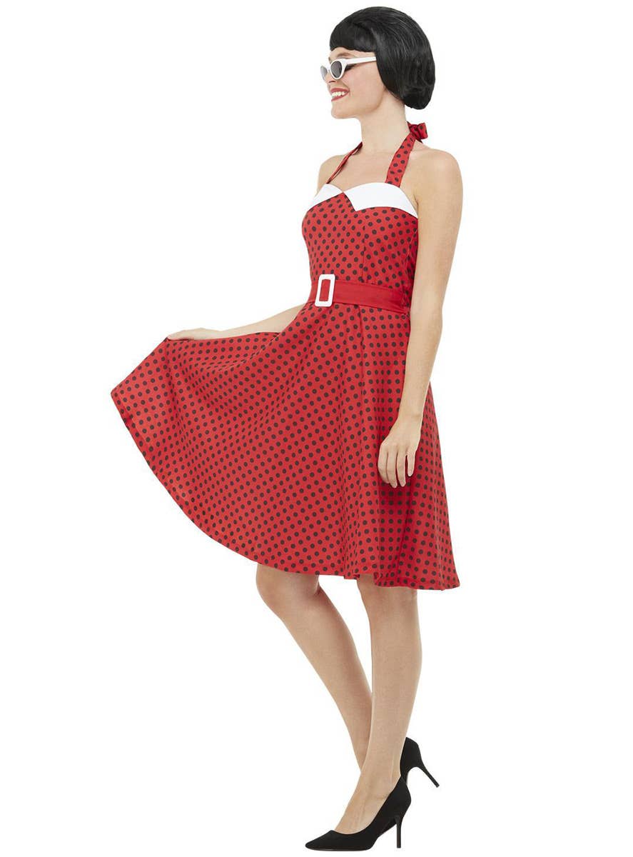 Womens Red Polka Dot Rockabilly 50s Dress Up Costume - Side Image