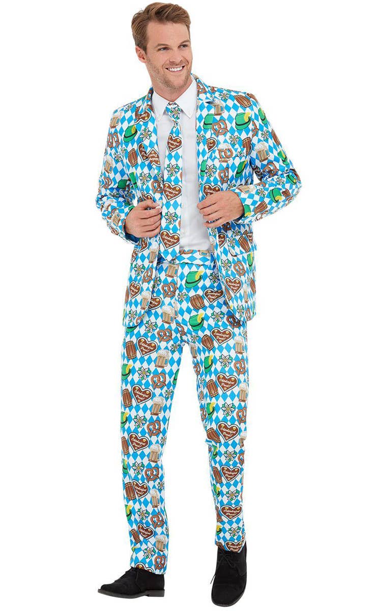 Men's Oktoberfest Print Deluxe Fancy Dress Costume Suit Alternate Front Image