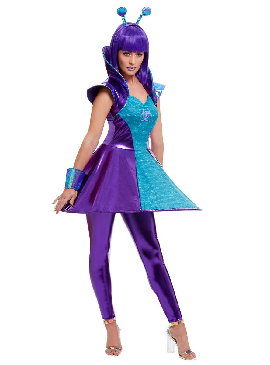 Womens Purple and Blue Space Alien Costume - Alternate Image