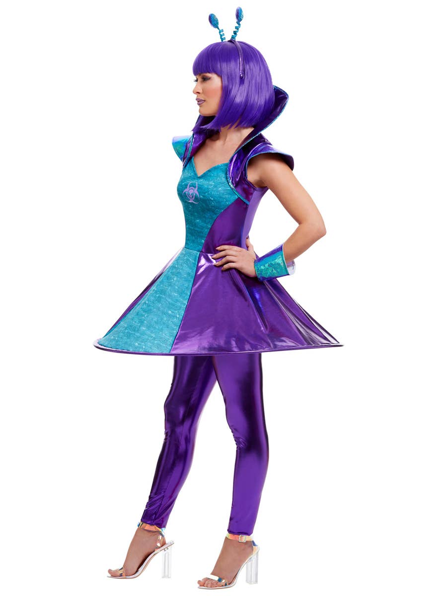 Womens Purple and Blue Space Alien Costume - Side Image