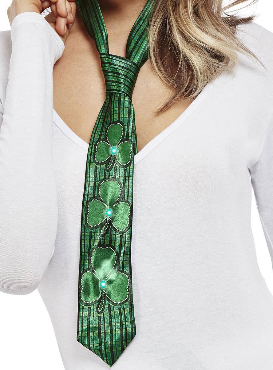 Green St Pats Day Light Up Costume Tie