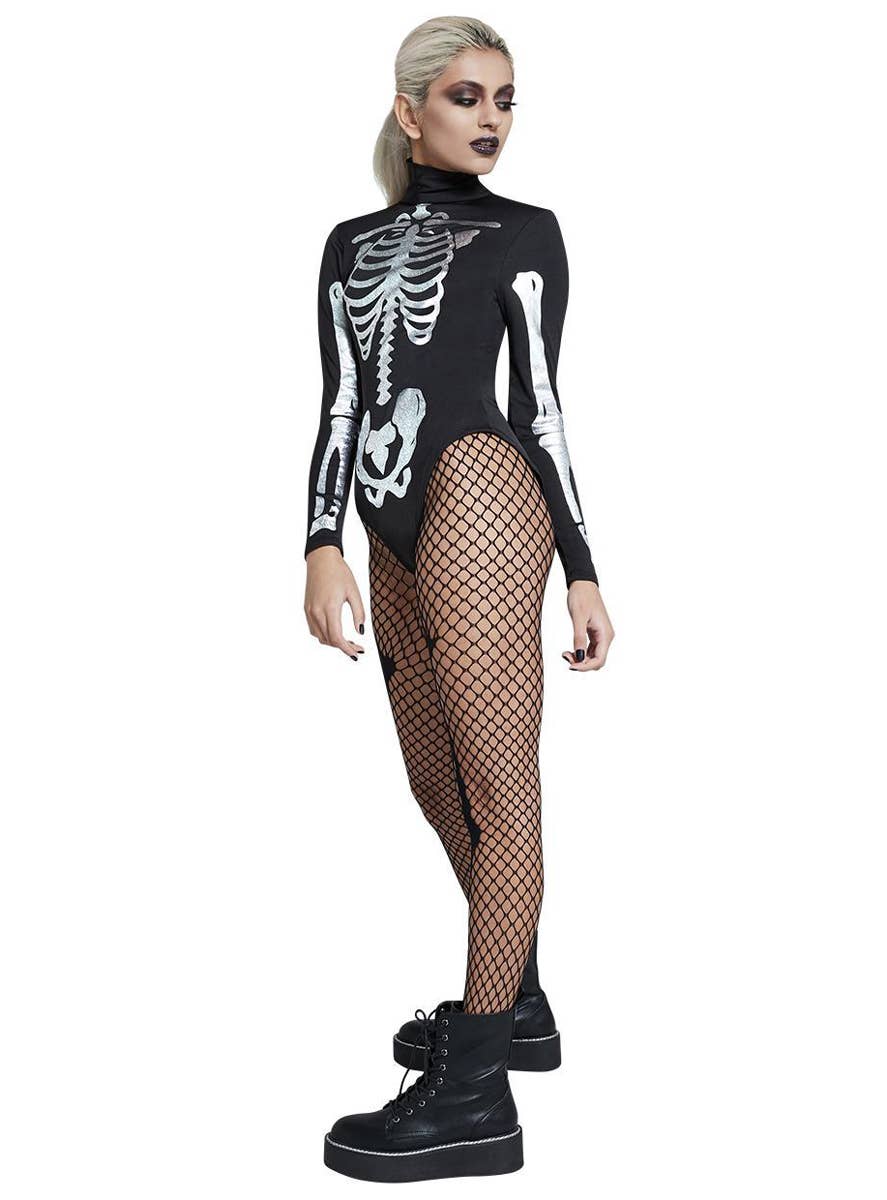 Womens Skeleton Print Halloween Bodysuit Costume - Side Image