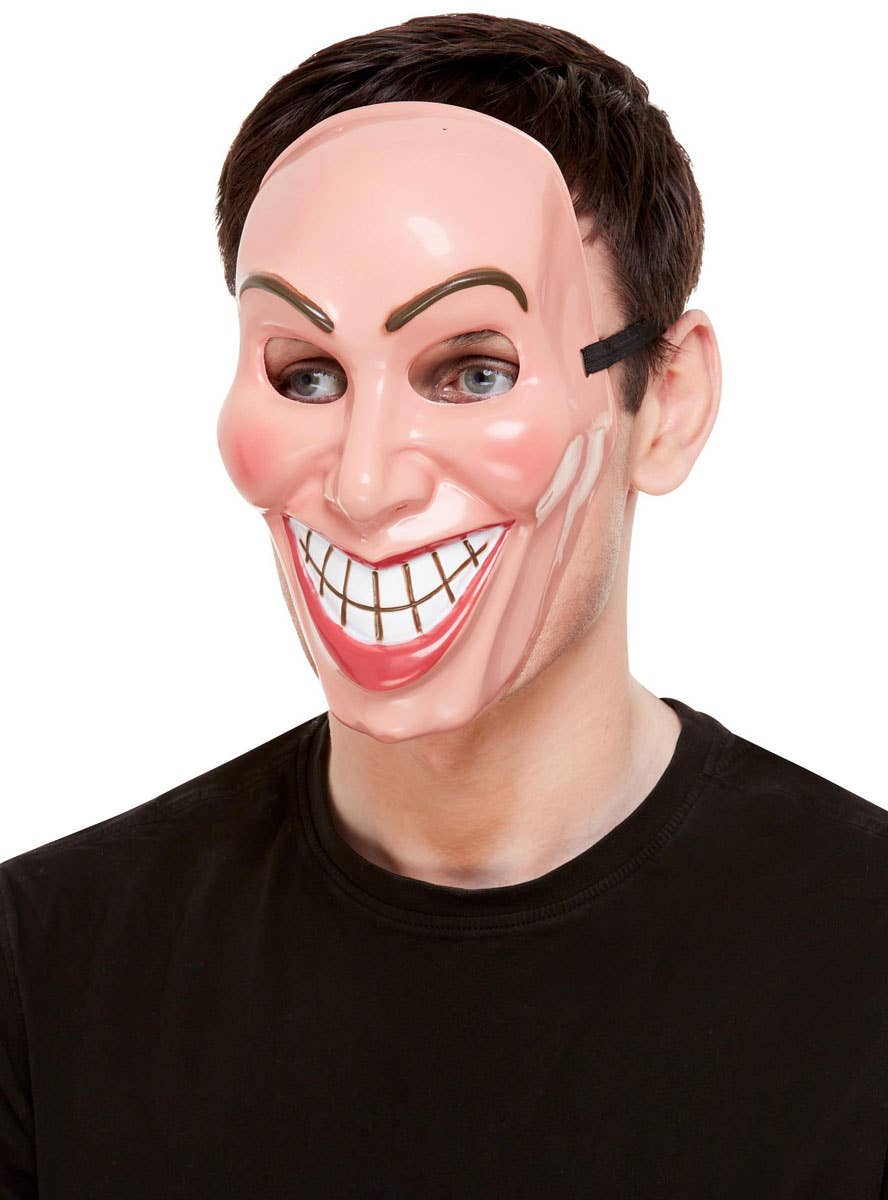 Creepy Smiley Killer Face Mask Halloween Accessory - Side Image