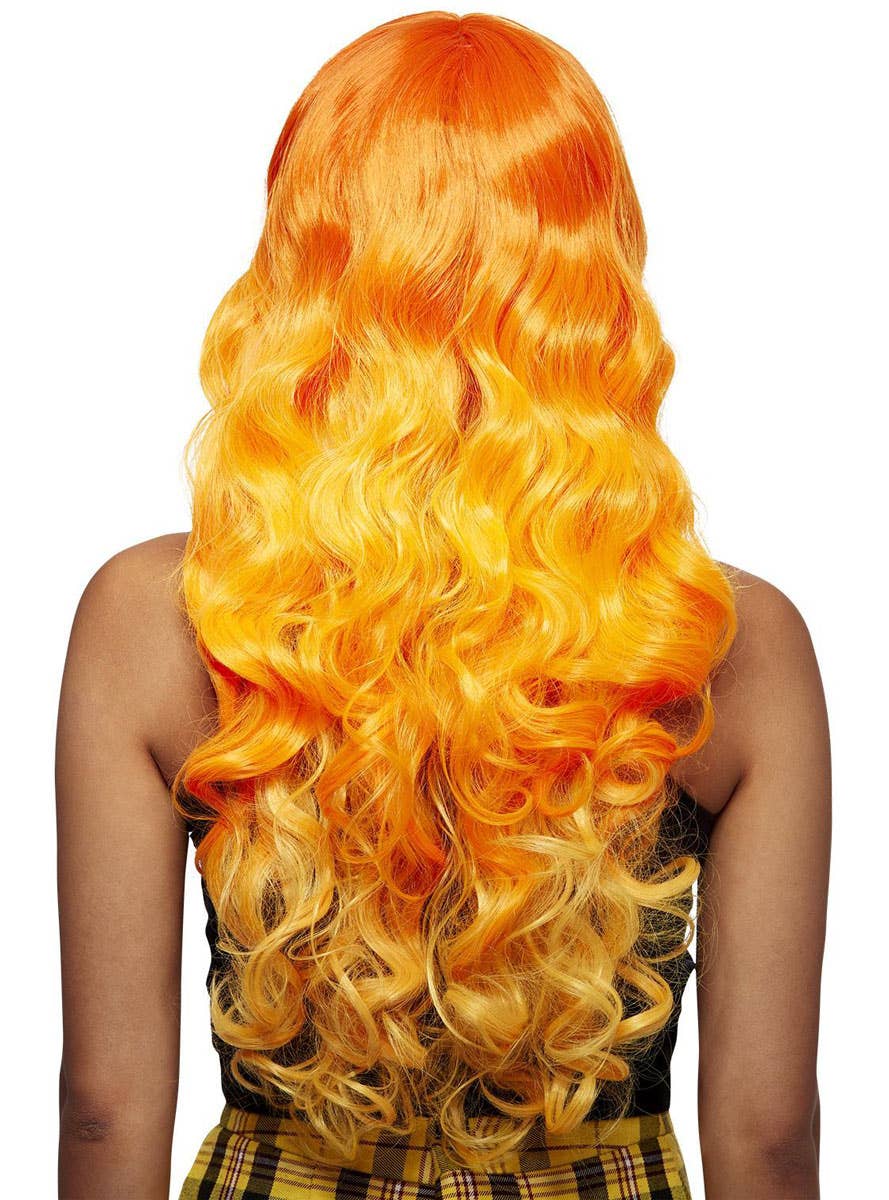 Long Curly Orange Ombre Psychedelic Sunrise Deluxe Manic Panic Costume Wig - Back Image