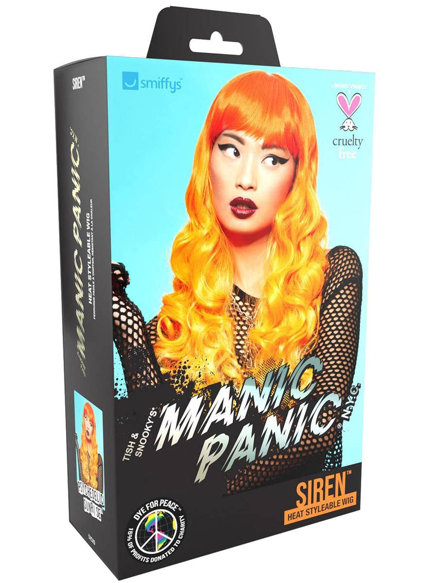 Long Curly Orange Ombre Psychedelic Sunrise Deluxe Manic Panic Costume Wig - Packaging Image