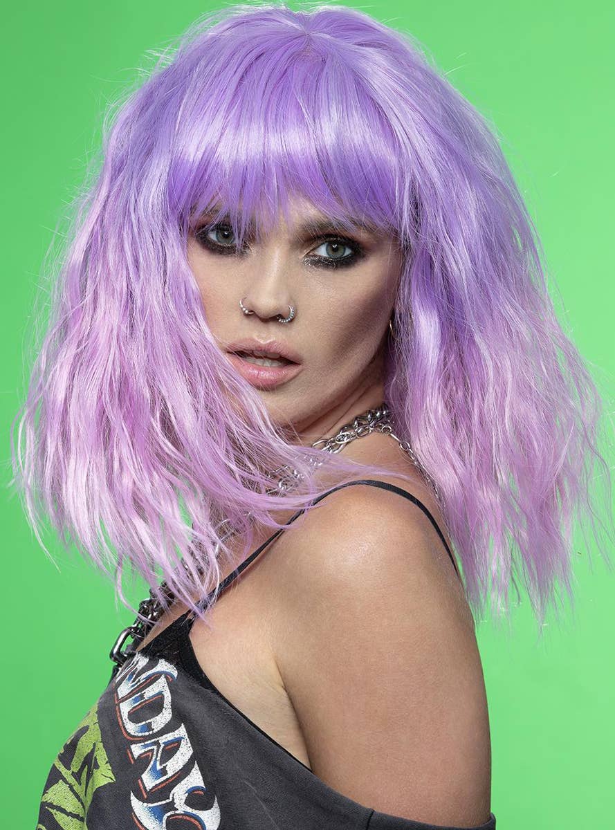 Short Fluffy Waves Womens Manic Panic X Smiffys Pink and Purple Ombre Fashion Wig - Alternate Image 2