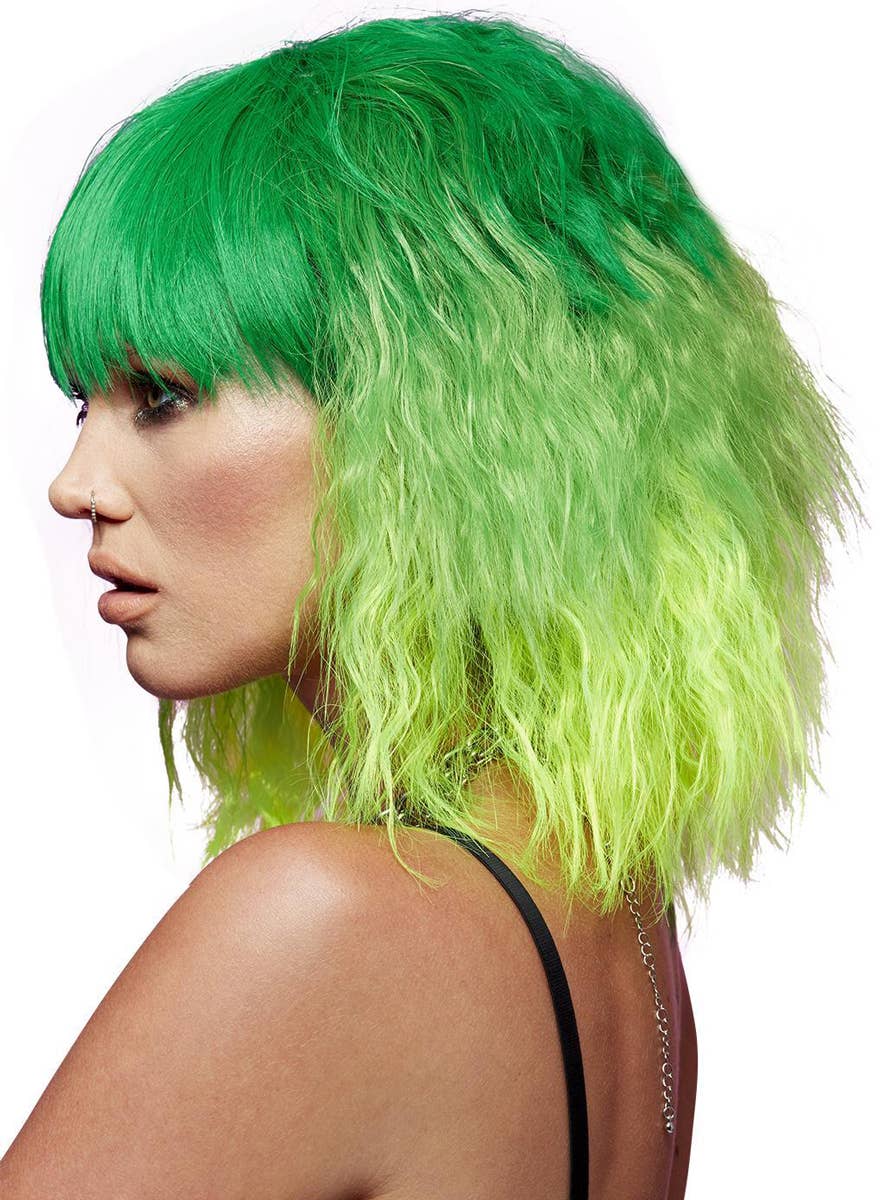 Short Fluffy Waves Womens Manic Panic X Smiffys Dark and Light Green Ombre Fashion Wig - Side Image