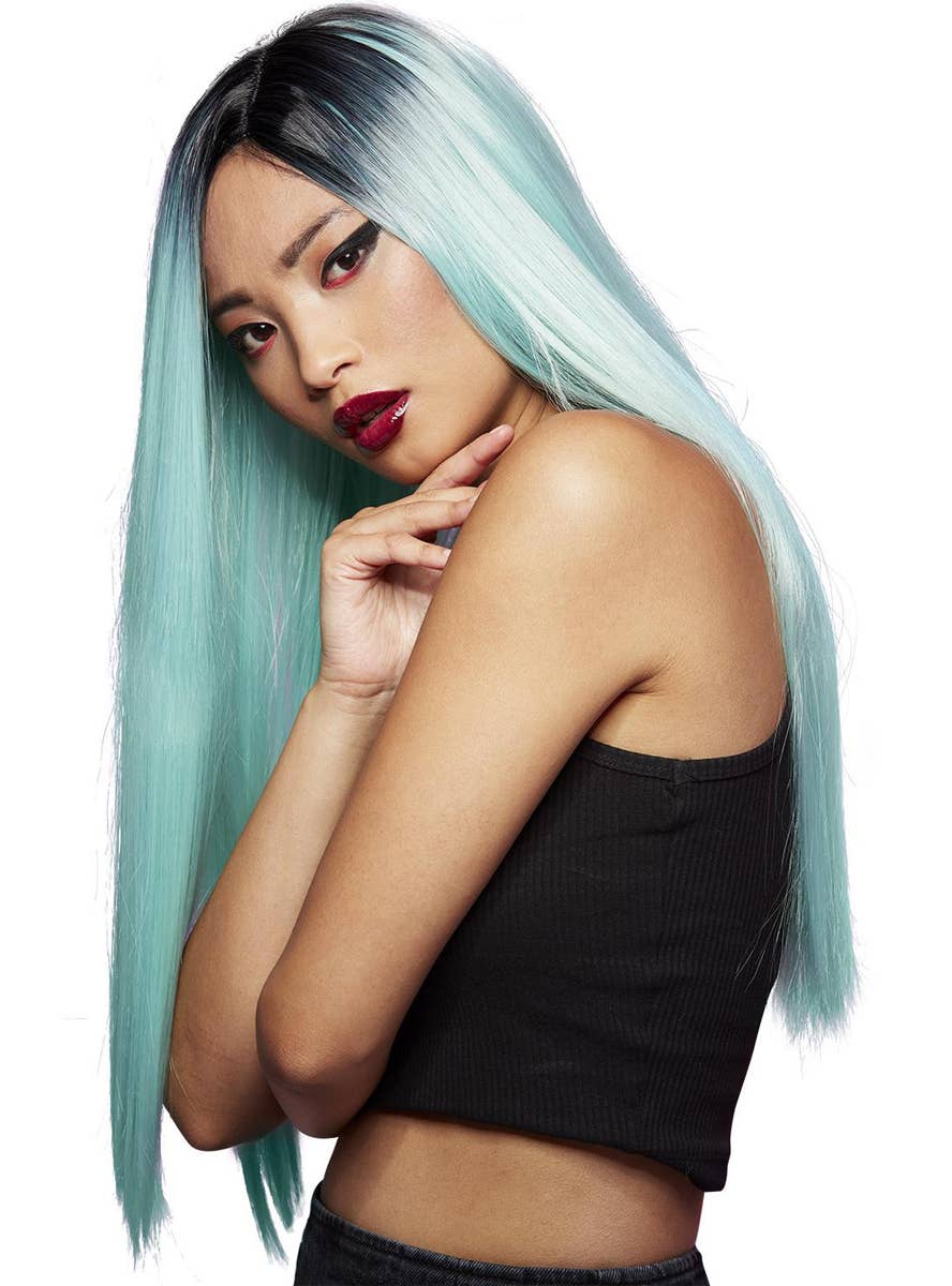 Extra Long Straight Mint Green Womens Manic Panic X Smiffys Fashion Wig - Alternate Image 1