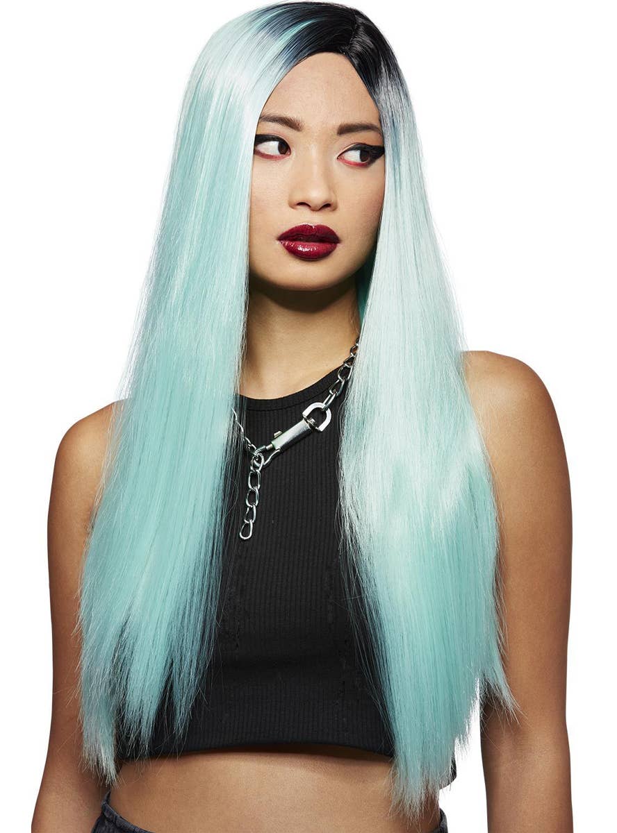 Extra Long Straight Mint Green Womens Manic Panic X Smiffys Costume Wig - Main Image